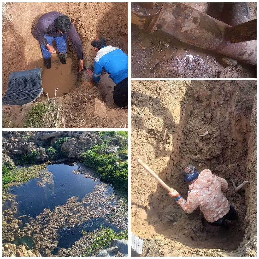 تعمیر شکستگی حوضچه چاه شماره۱۳ و خط انتقال ورودی مخزن جمع آوری آب در شهر سنقر